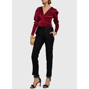 Nili Lotan Chelsea Virgin Wool Slit Straight Leg Cropped Refined Trousers Size 4